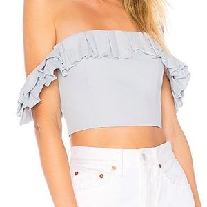 Lana Ruffle Crop Top in Light Blue -S NWT